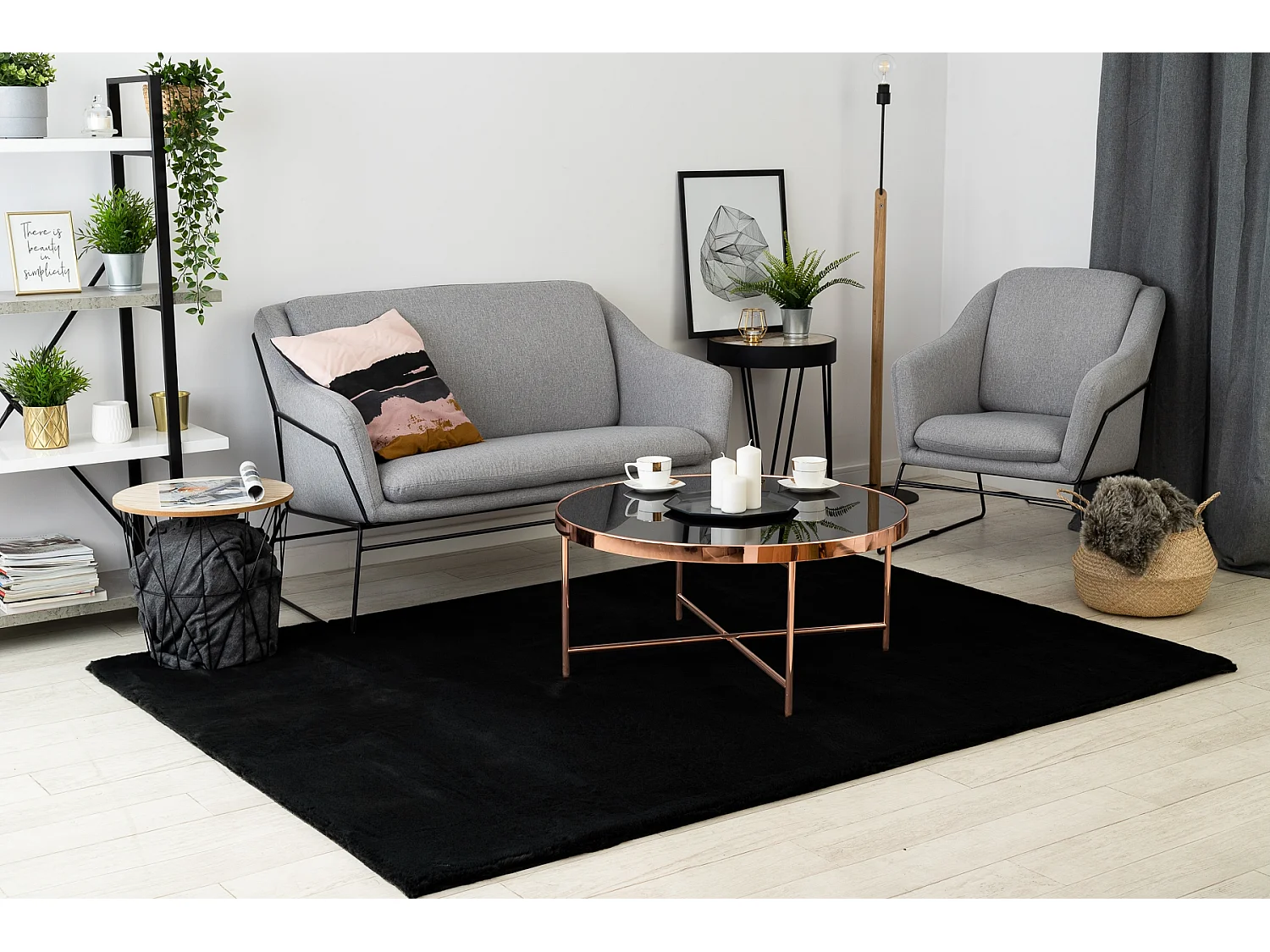 Tapis BUNNY noir IMITATION DE FOURRURE DE LAPIN 140x190 cm