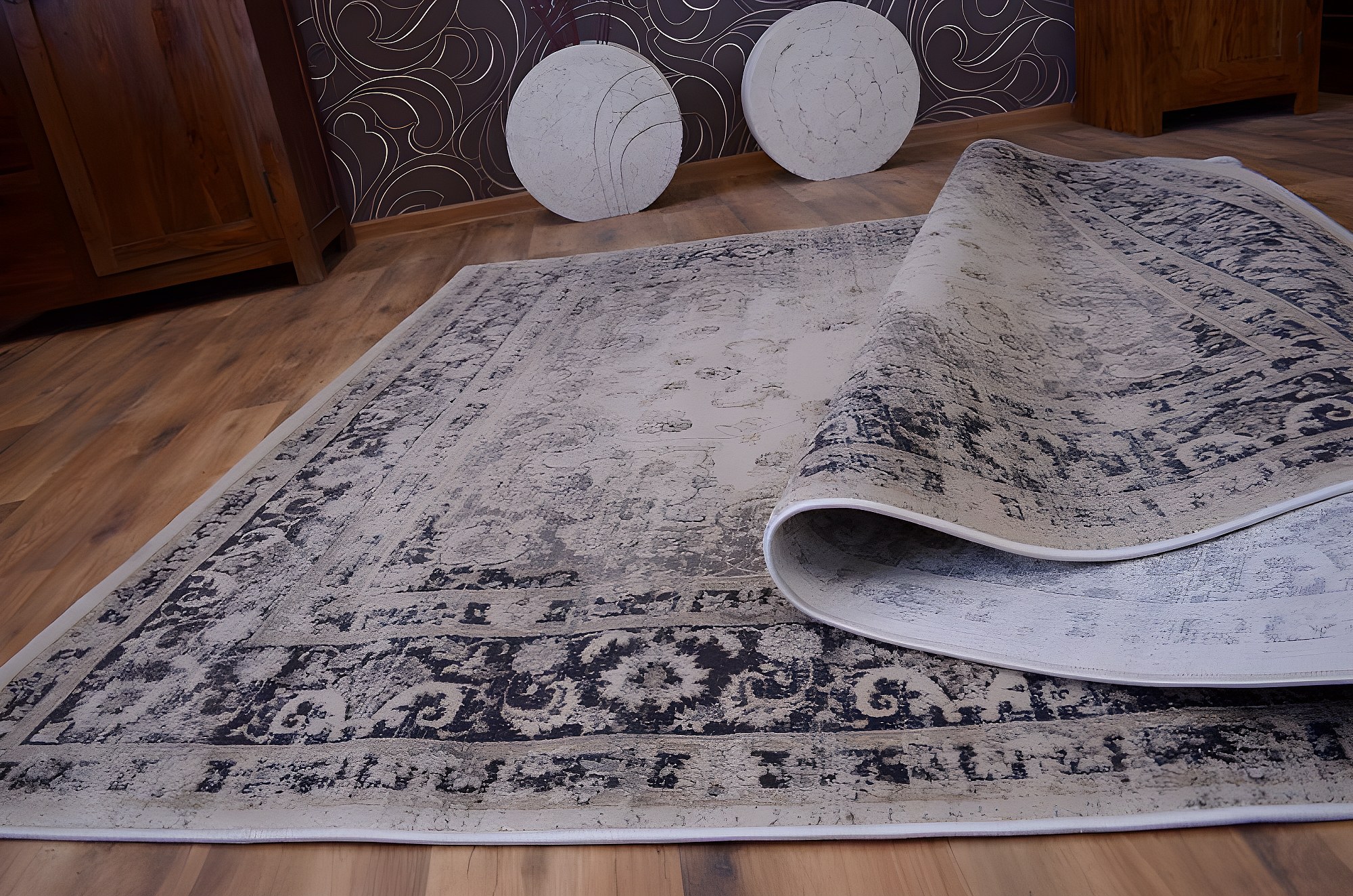 Tapis Moderne JASMIN DROP 758 - Motifs Géométriques - Beige, Bleu Clair/foncé - 20% Drop Stitch