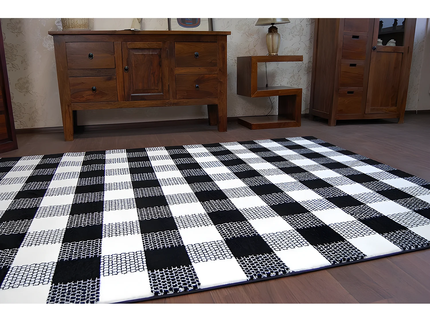 Tapijt SKETCH - F759 room/zwart - Geruite  140x190 cm