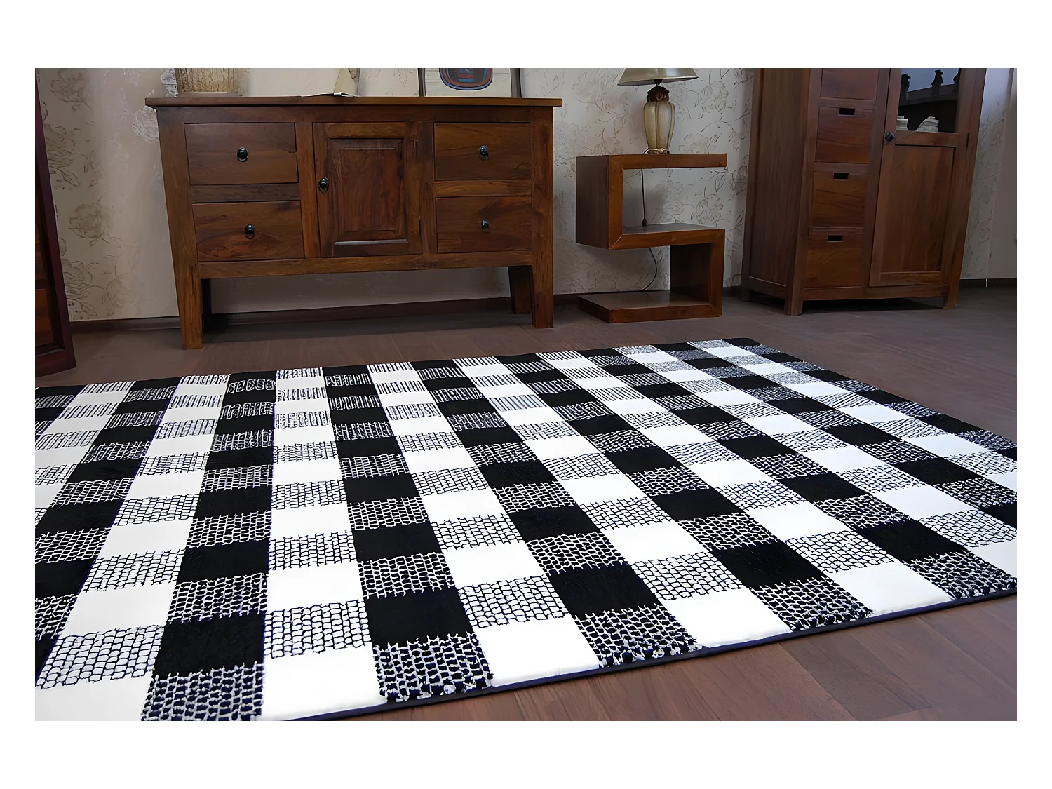 Tapijt SKETCH - F759 room/zwart - Geruite  140x190 cm