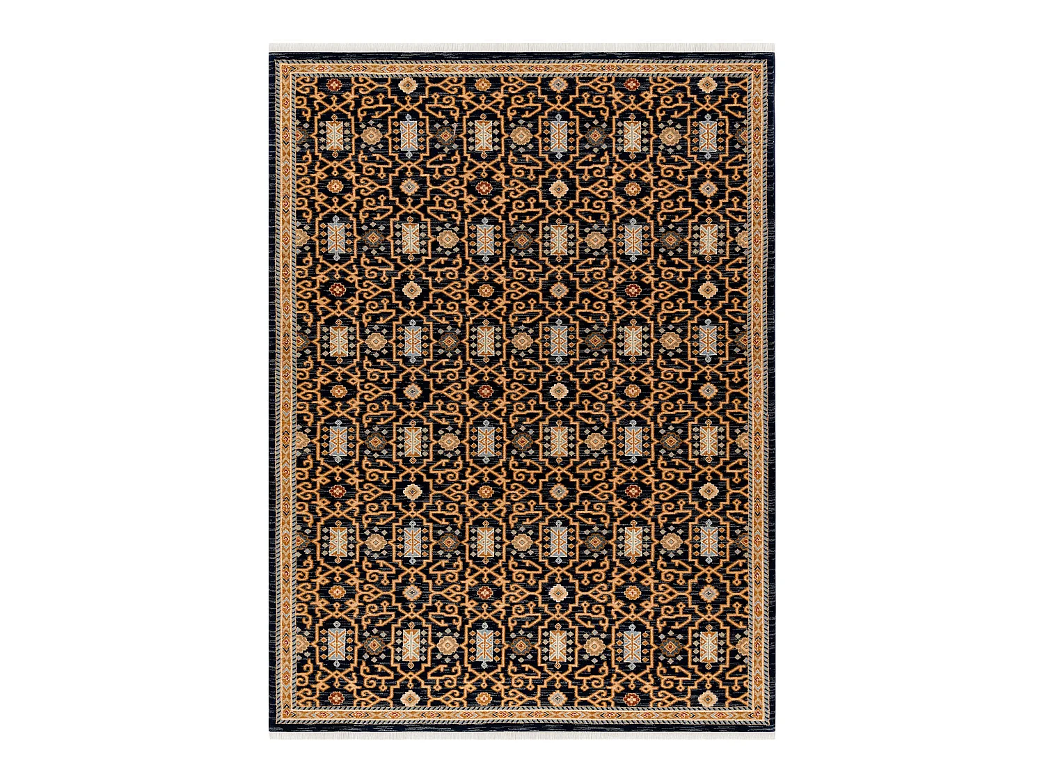 Tapis KESHAN franges, oriental classique 7680/53511 beige / bleu fonc� 200x290 cm