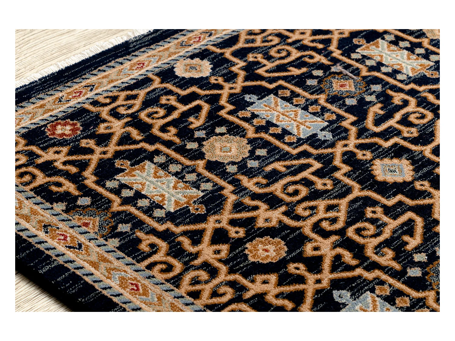 Tapis KESHAN franges, oriental classique 7680/53511 beige / bleu fonc� 200x290 cm