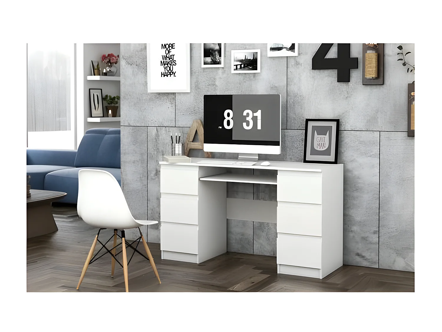 BARI | Bureau informatique d'ordinateur | Travail Gaming Office | 6 Tiroirs + Support clavier coulissant | Mobilier moderne bureau