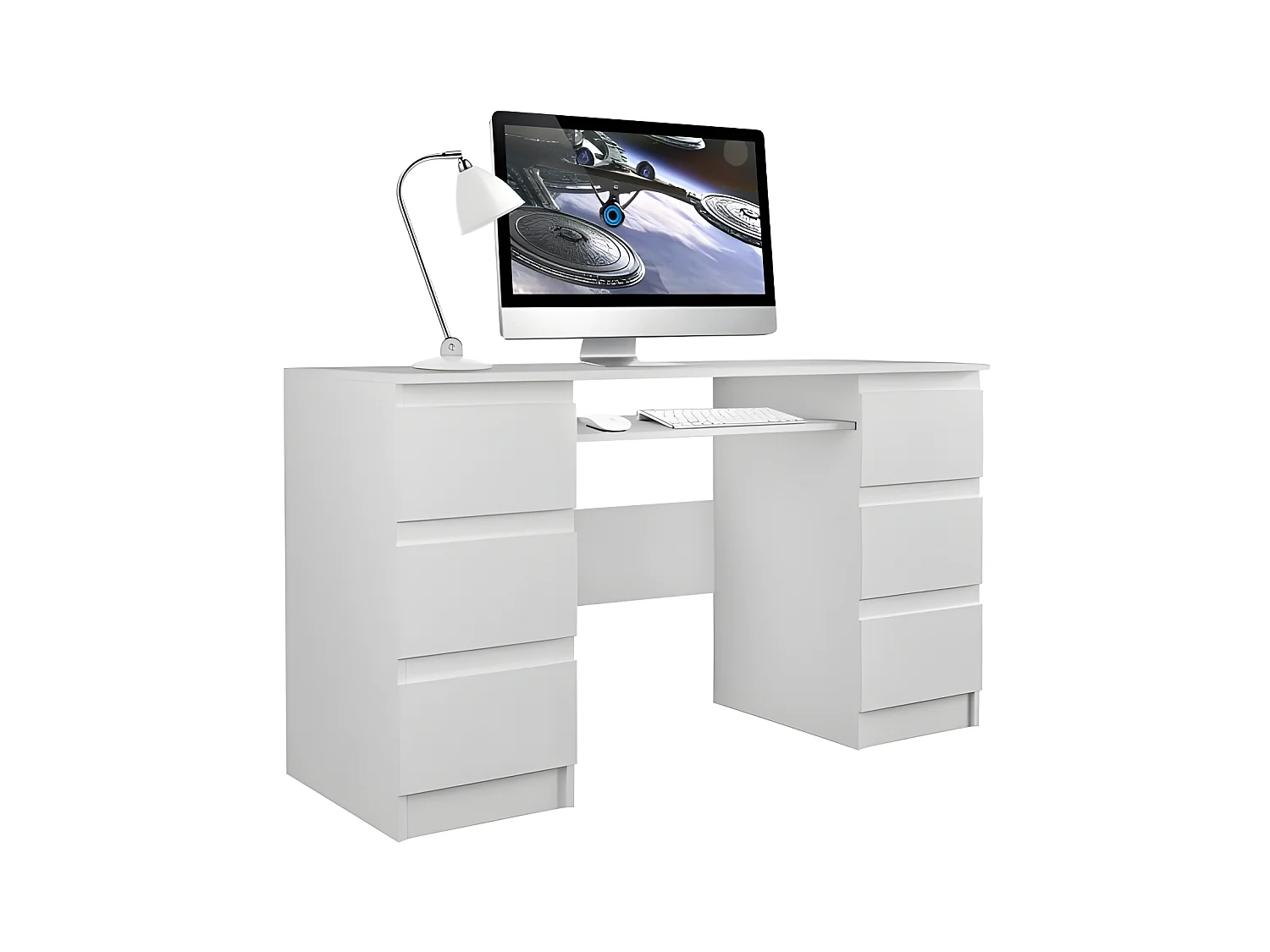 BARI | Bureau informatique d'ordinateur | Travail Gaming Office | 6 Tiroirs + Support clavier coulissant | Mobilier moderne bureau