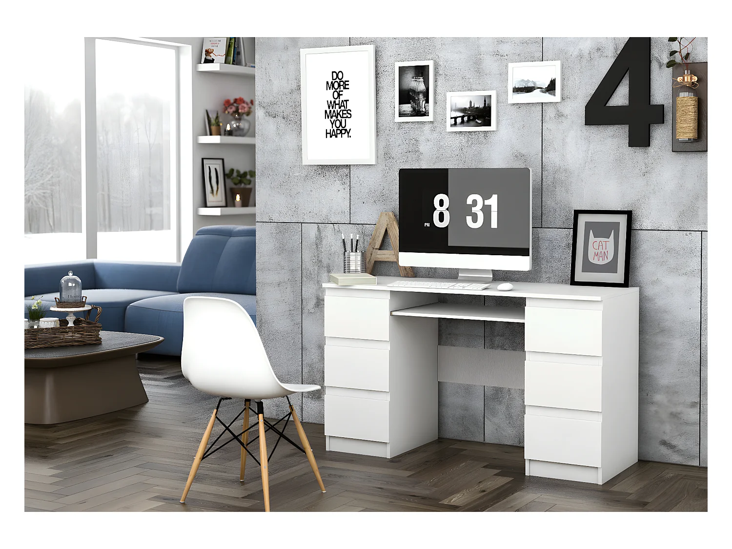 Schreibtisch Kuba | Farbe: Mattweiß | Ideal für Büro, Arbeitszimmer, Kinder- und Jugendzimmer | Funktionaler Schreibtisch für Computer, Laptop | Einfache Montage