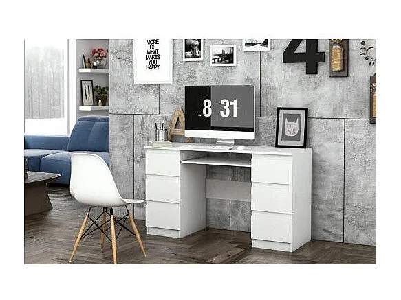 BARI | Bureau informatique d'ordinateur | Travail Gaming Office | 6 Tiroirs + Support clavier coulissant | Mobilier moderne bureau
