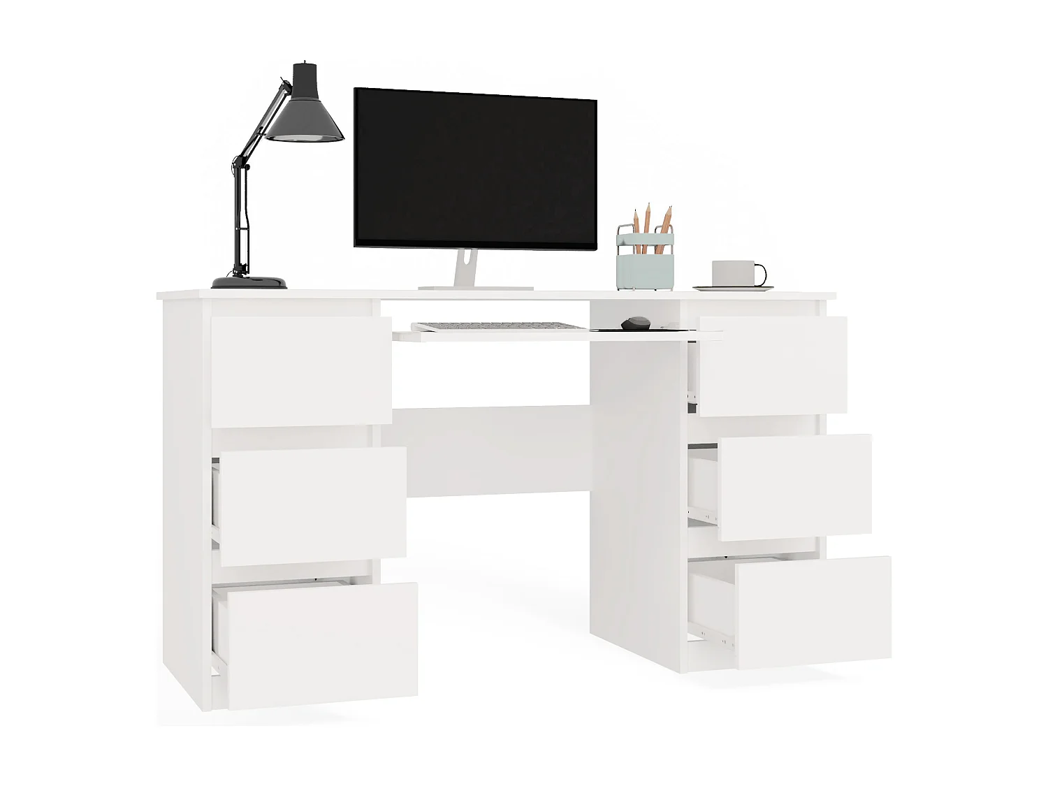 BARI | Bureau informatique d'ordinateur | Travail Gaming Office | 6 Tiroirs + Support clavier coulissant | Mobilier moderne bureau
