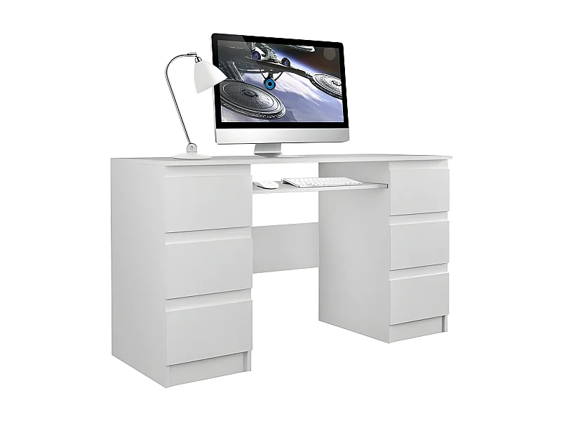 BARI - Scrivania per computer - Scrivania per computer - 6 Cassetti + Supporto per tastiera scorrevole - Arredo ufficio - Effetto cemento