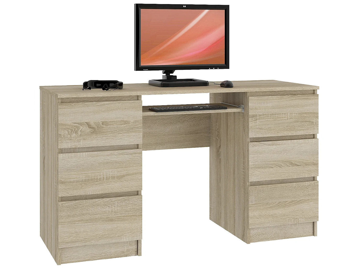 GOYA | Scrivania Moderna Per Computer 135x77x50 Cm | 6 Cassetti Tastiera Tavolo Per Computer Multi Spazio