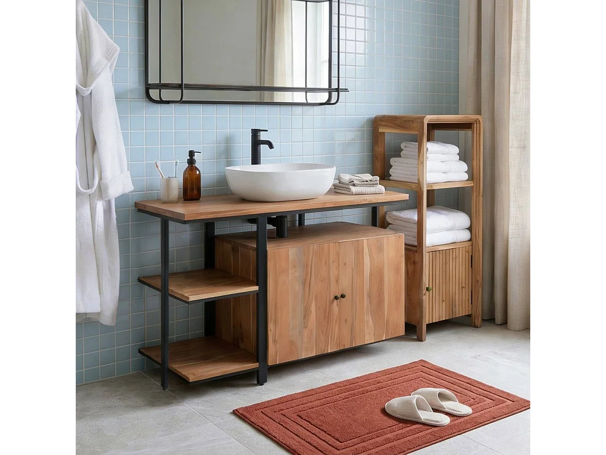 Meuble sous vasque en bois d'acacia et métal Jacob