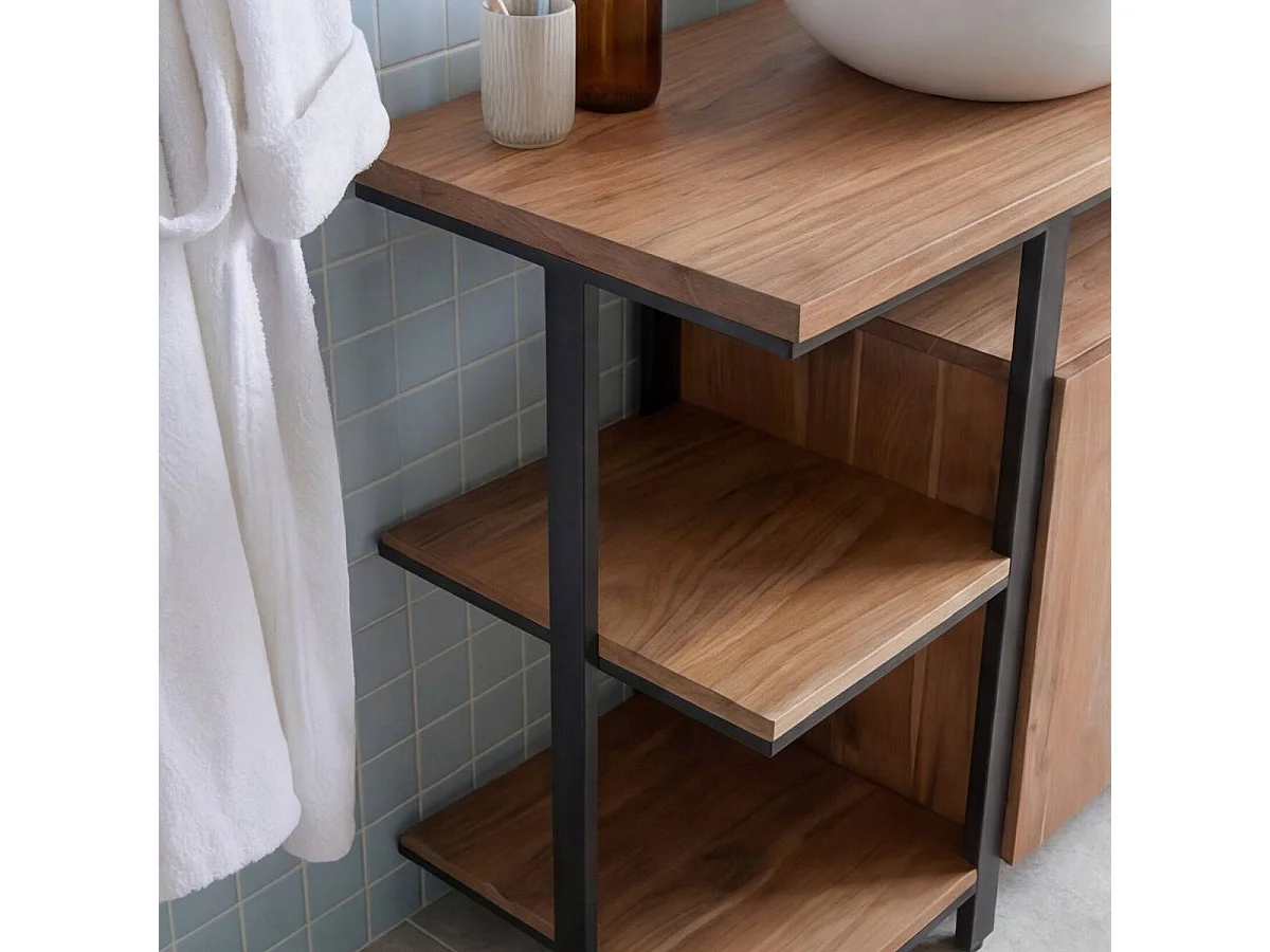 Meuble sous vasque en bois d'acacia et métal Jacob