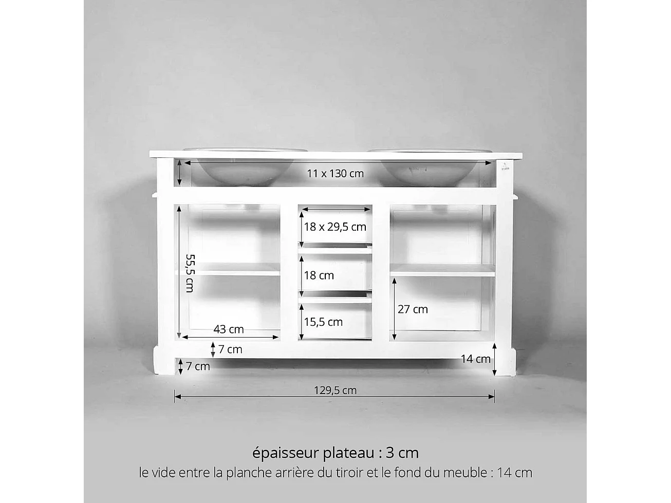 Meuble sous vasque en pin massif noir 150 cm Manel