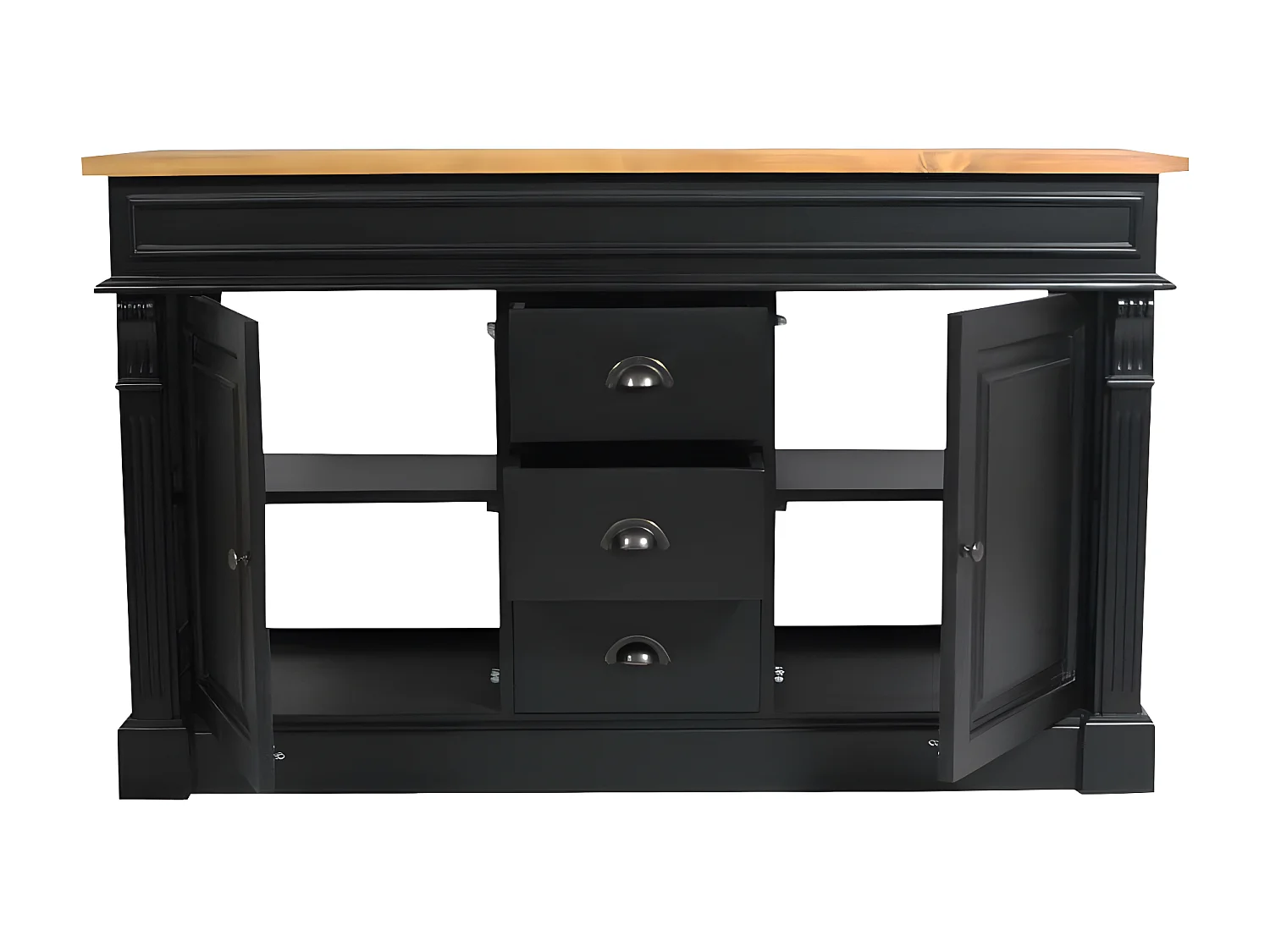 Meuble sous vasque en pin massif noir 150 cm Manel