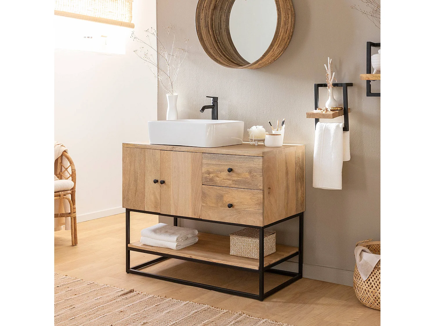 Meuble sous vasque en bois de manguier Miguel