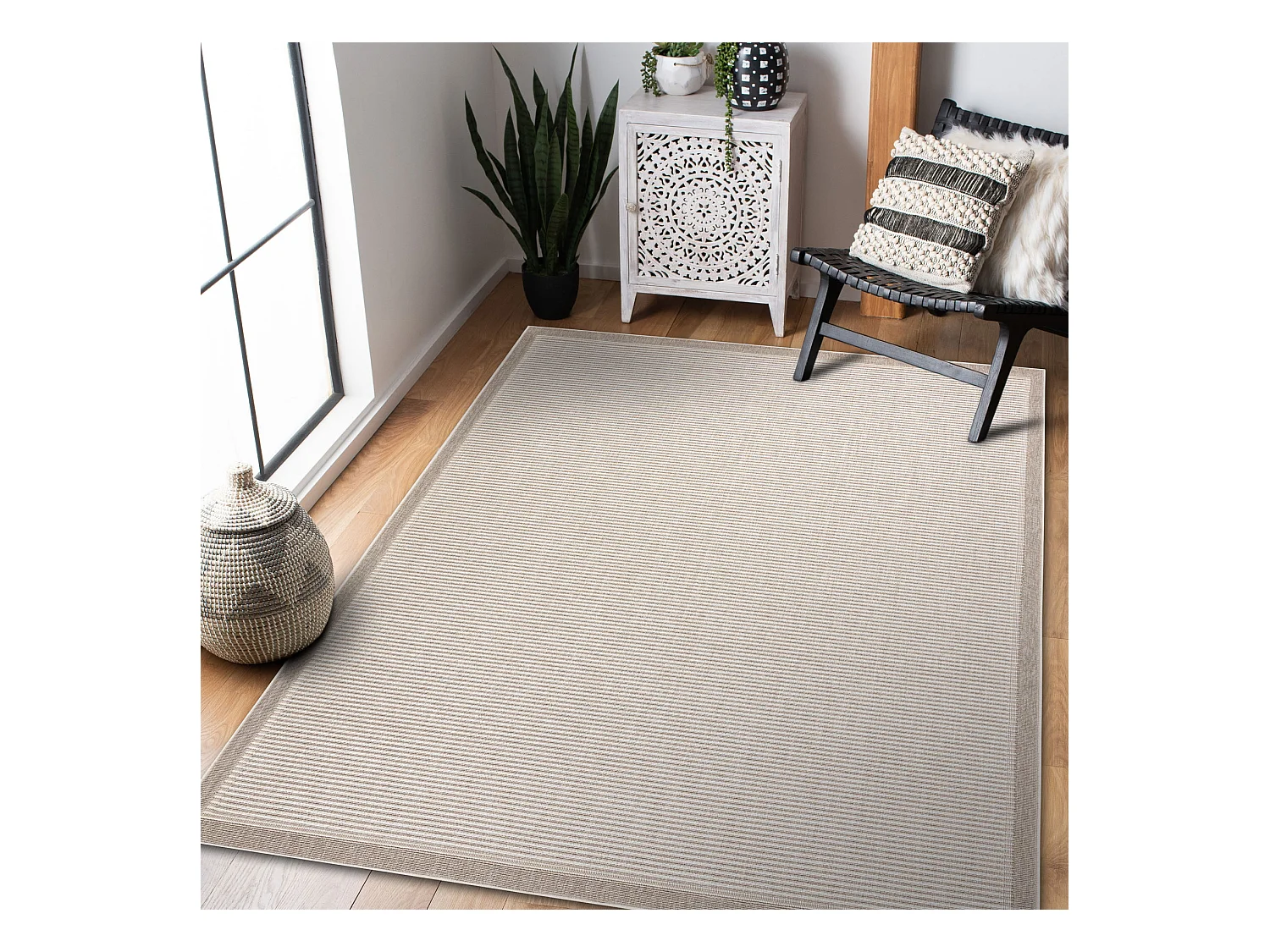 Tappeto SPRING 20411558 Linee, telaio di corda, ad anello - beige 140x200 cm