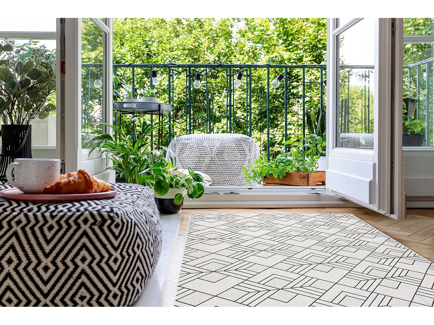 Tapis SIZAL FLAT 48731960 Carrés Losanges, geometrico crème / gris 160x230 cm