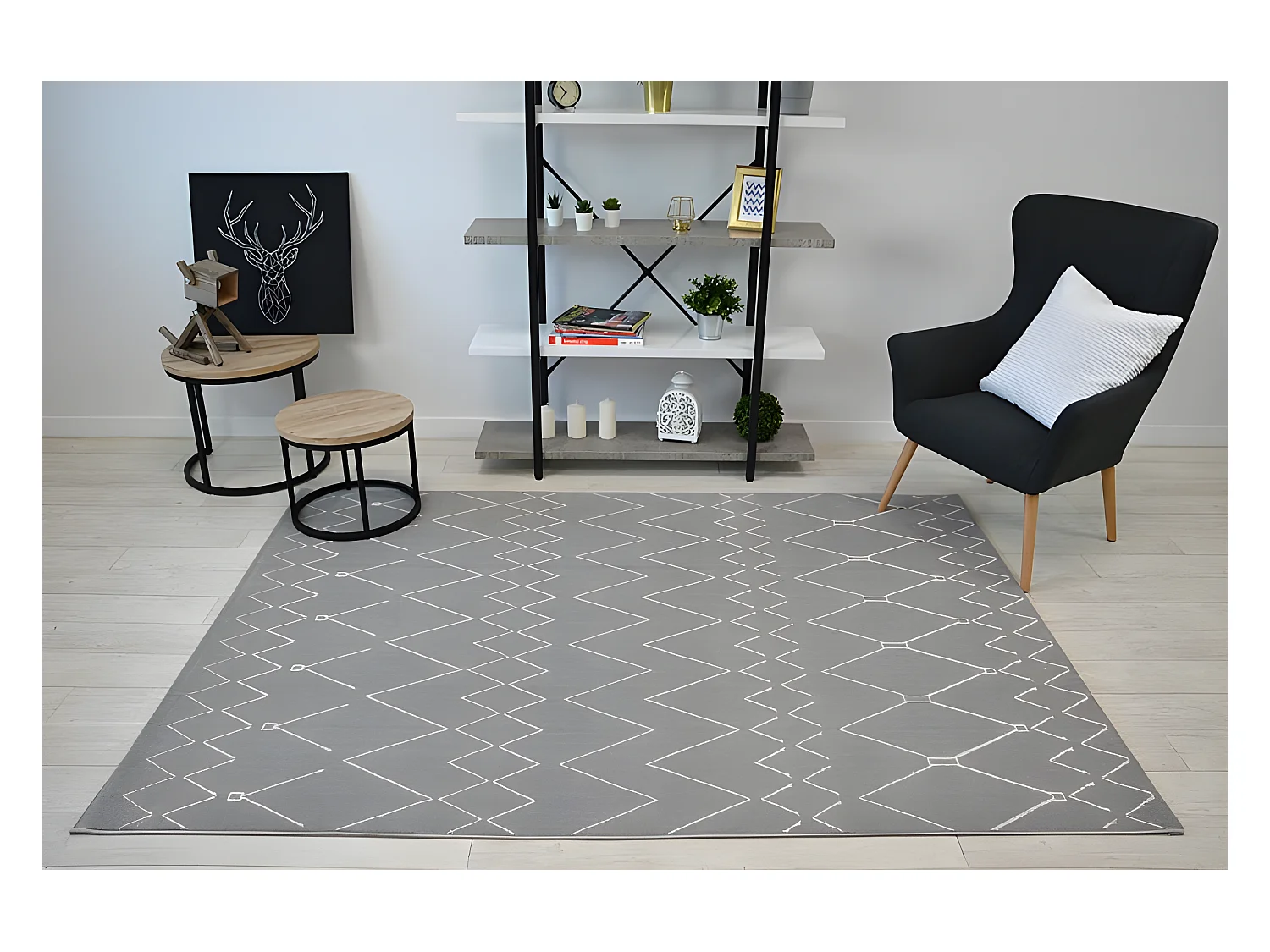 Tapis SENSE Micro 81249 ZIGZAG ETNO argentin/blanc 120x170 cm