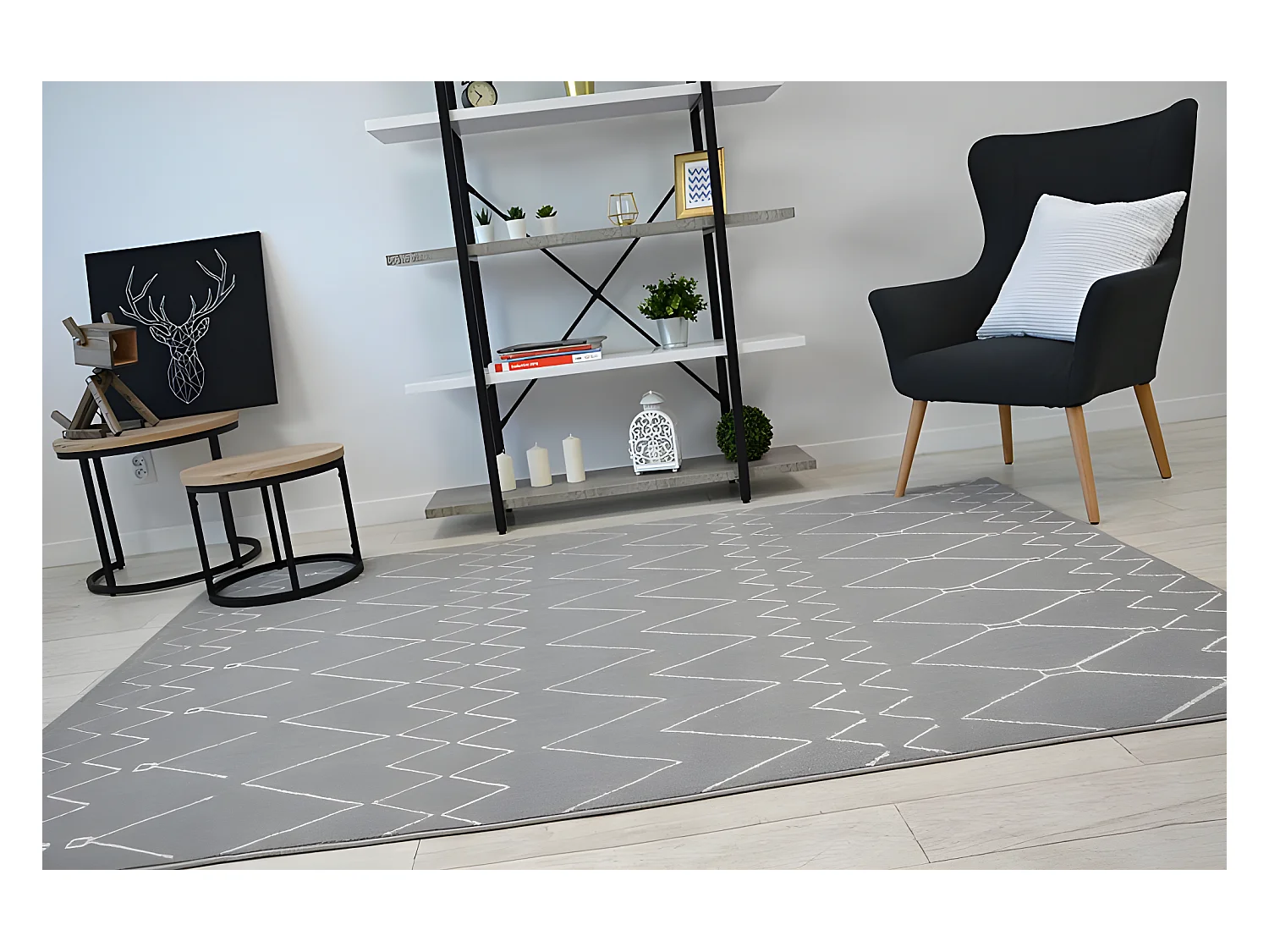 Tapis SENSE Micro 81249 ZIGZAG ETNO argentin/blanc 120x170 cm