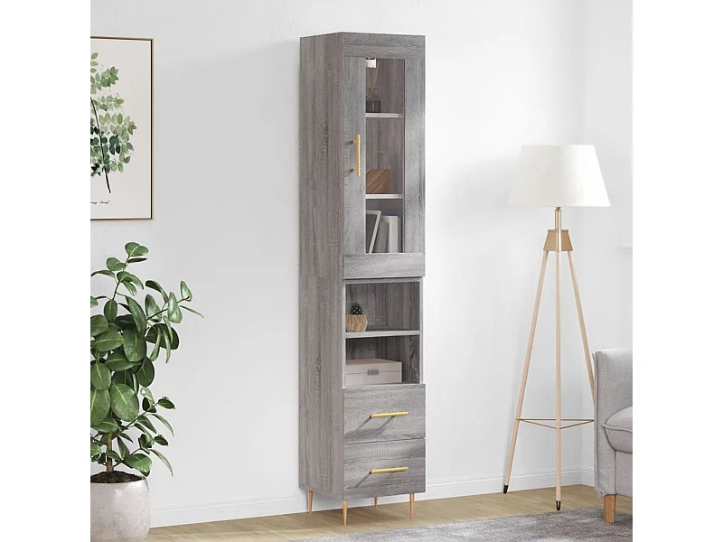 Hoge kast 34,5x34x180 cm bewerkt hout grijs sonoma eikenkleurig NL784255