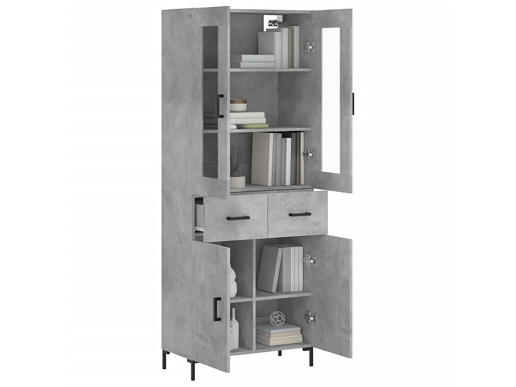 Buffet haut Gris béton 69,5x34x180 cm Bois d'ingénierie QWE74885