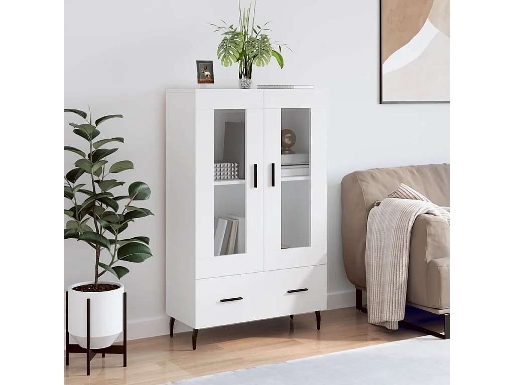 Buffet haut blanc 69,5x31x115 cm bois d'ingénierie QWE26648