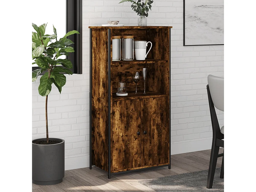 Buffet haut chêne fumé 62x36x121,5 cm bois d'ingénierie QWE98336