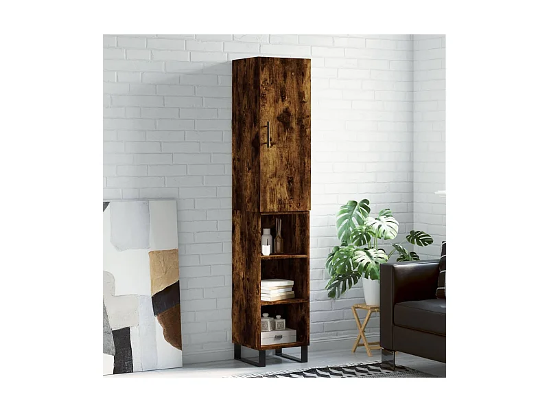 Buffet haut Chêne fumé 34,5x34x180 cm Bois d'ingénierie QWE50620