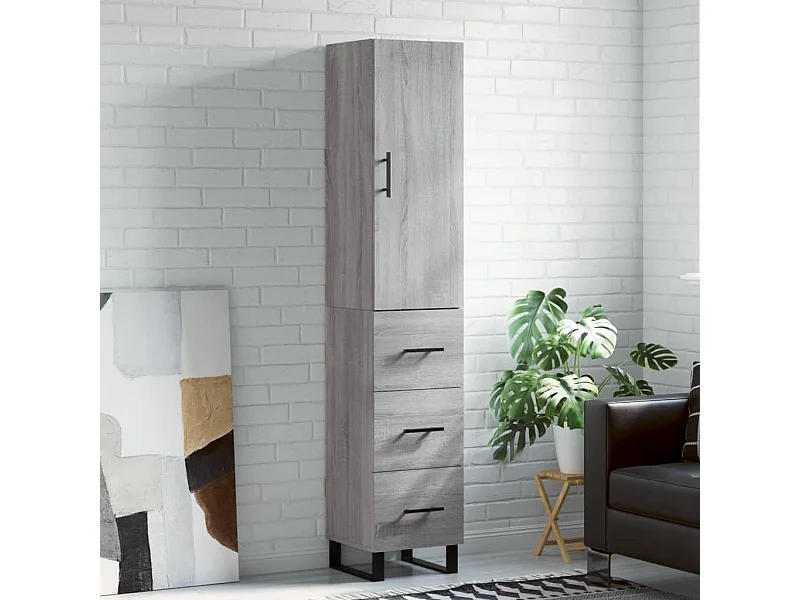 Highboard,Kommode Grau Sonoma 34,5x34x180 cm Holzwerkstoff -gkd788208