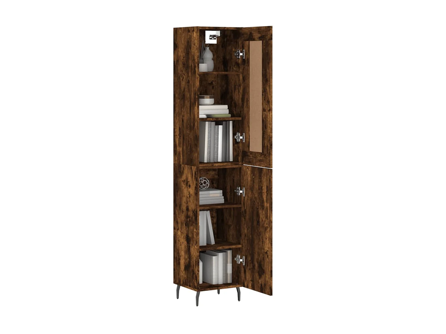 Hoge kast 34,5x34x180 cm bewerkt hout gerookt eikenkleurig NL28228