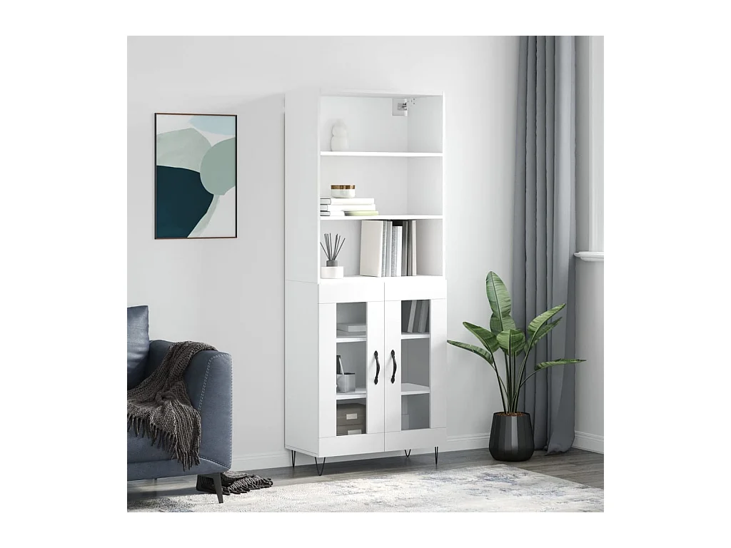 Buffet haut Blanc 69,5x34x180 cm Bois d'ingénierie QWE66971