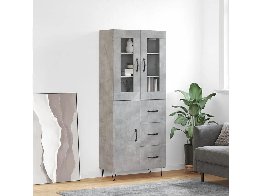 Highboard,Kommode Betongrau 69,5x34x180 cm Holzwerkstoff -gkd195910