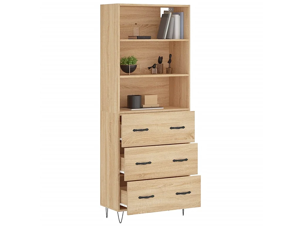 Buffet haut Chêne sonoma 69,5x34x180 cm Bois d'ingénierie QWE17206