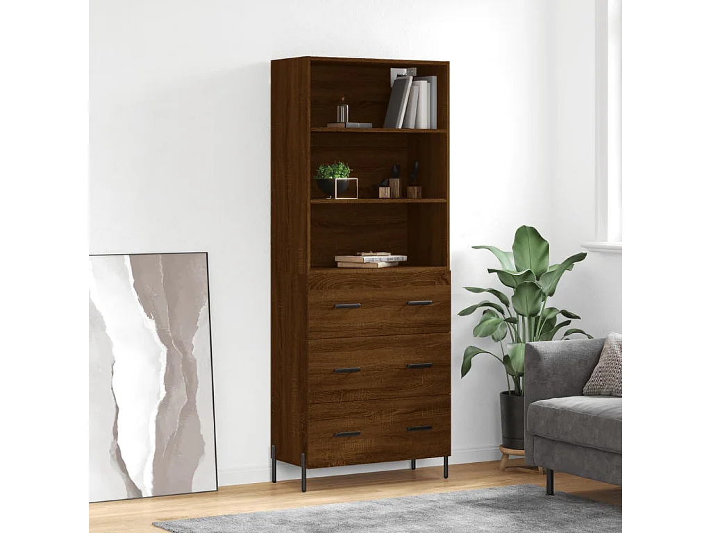 Highboard,Kommode Braun Eichen-Optik 69,5x34x180 cm Holzwerkstoff -gkd398457