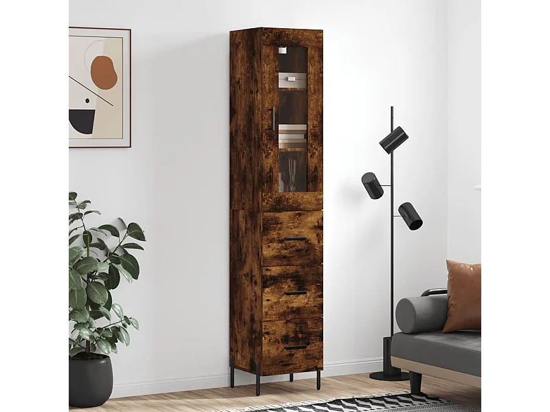 Highboard,Kommode Räuchereiche 34,5x34x180 cm Holzwerkstoff -gkd483981
