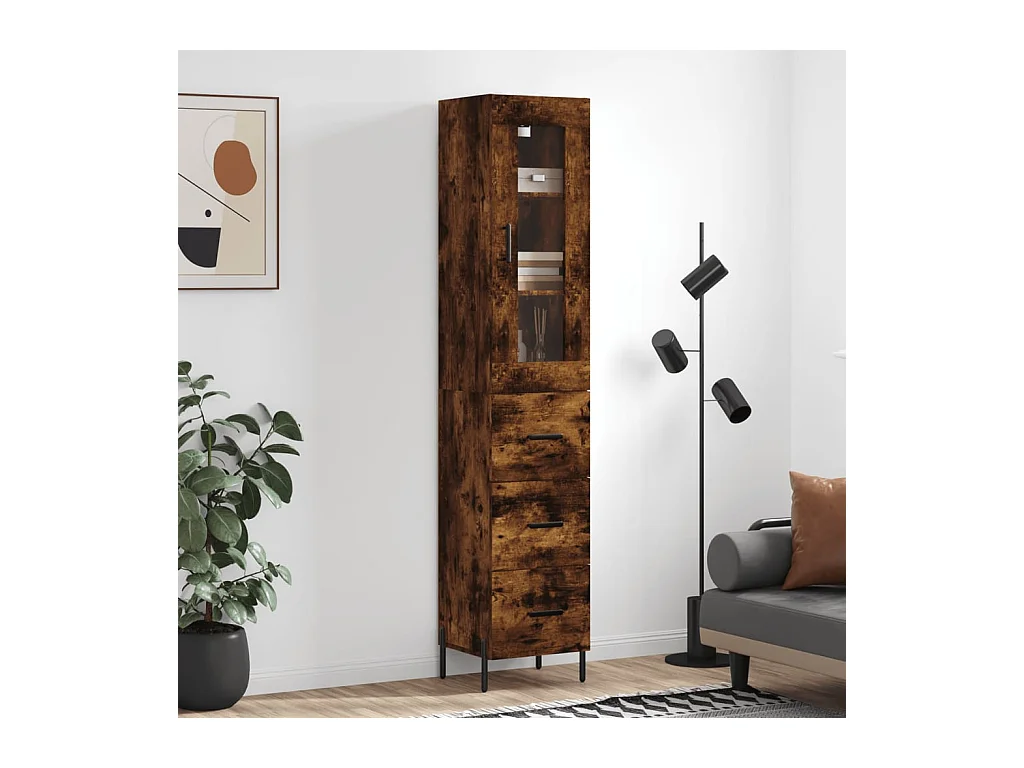 Buffet haut Chêne fumé 34,5x34x180 cm Bois d'ingénierie QWE63001