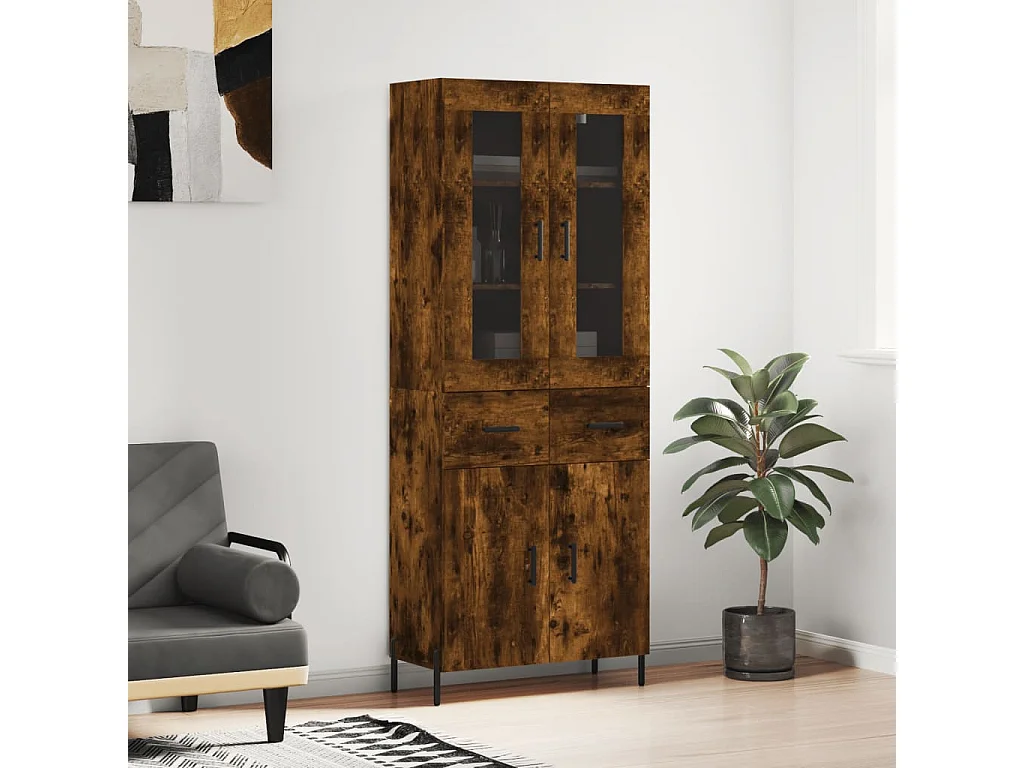 Aparador alto madera contrachapada roble ahumado 69,5x34x180 cm ES53931