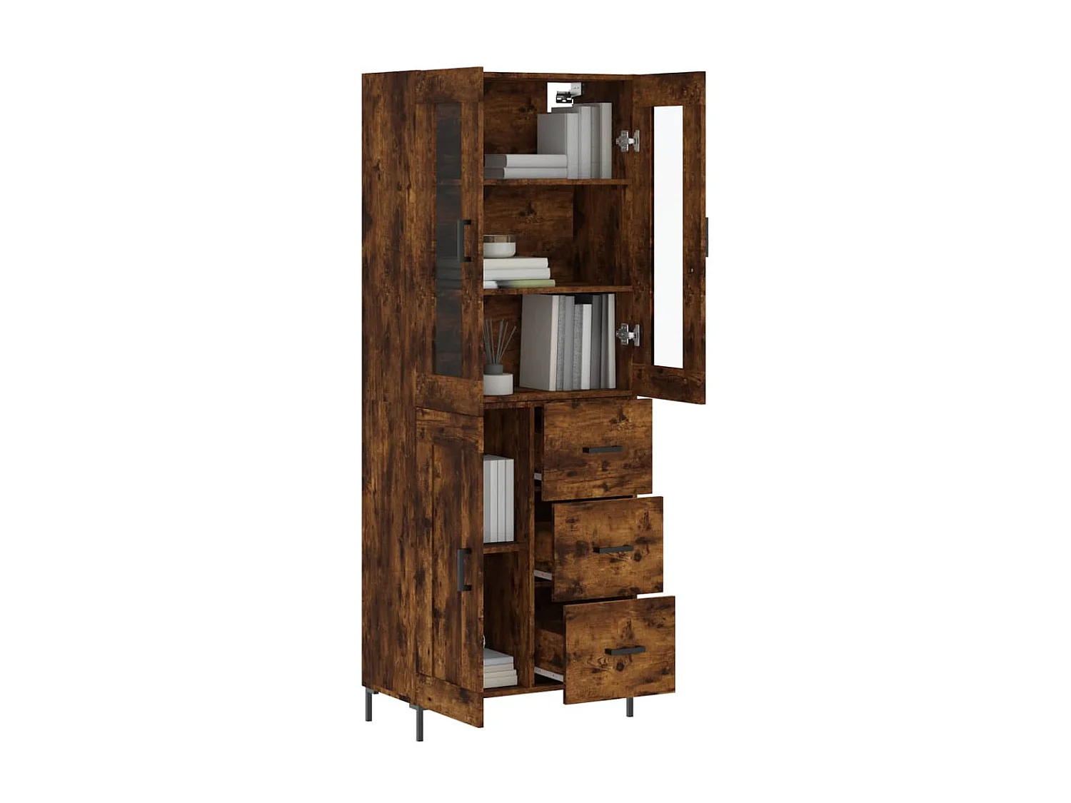 Aparador alto madera contrachapada roble ahumado 69,5x34x180 cm ES78436