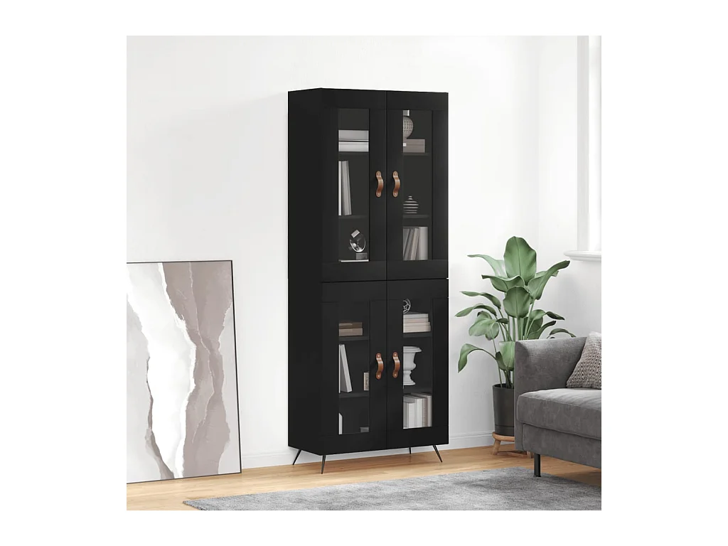 Buffet haut Noir 69,5x34x180 cm Bois d'ingénierie QWE18908