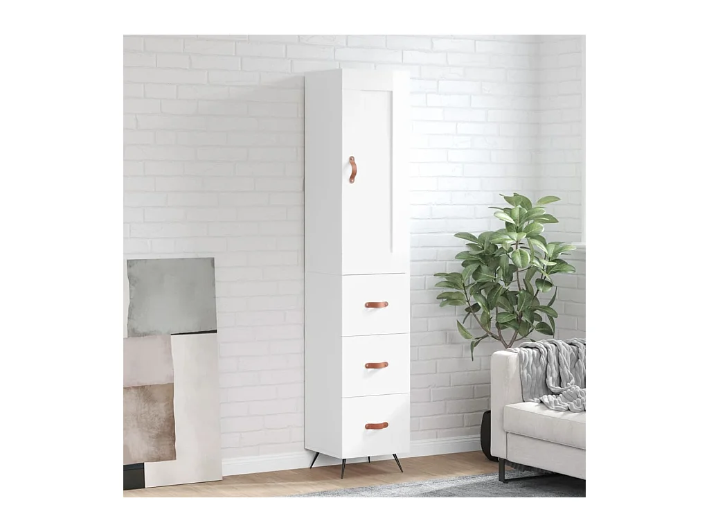Buffet haut Blanc brillant 34,5x34x180 cm Bois d'ingénierie QWE42197