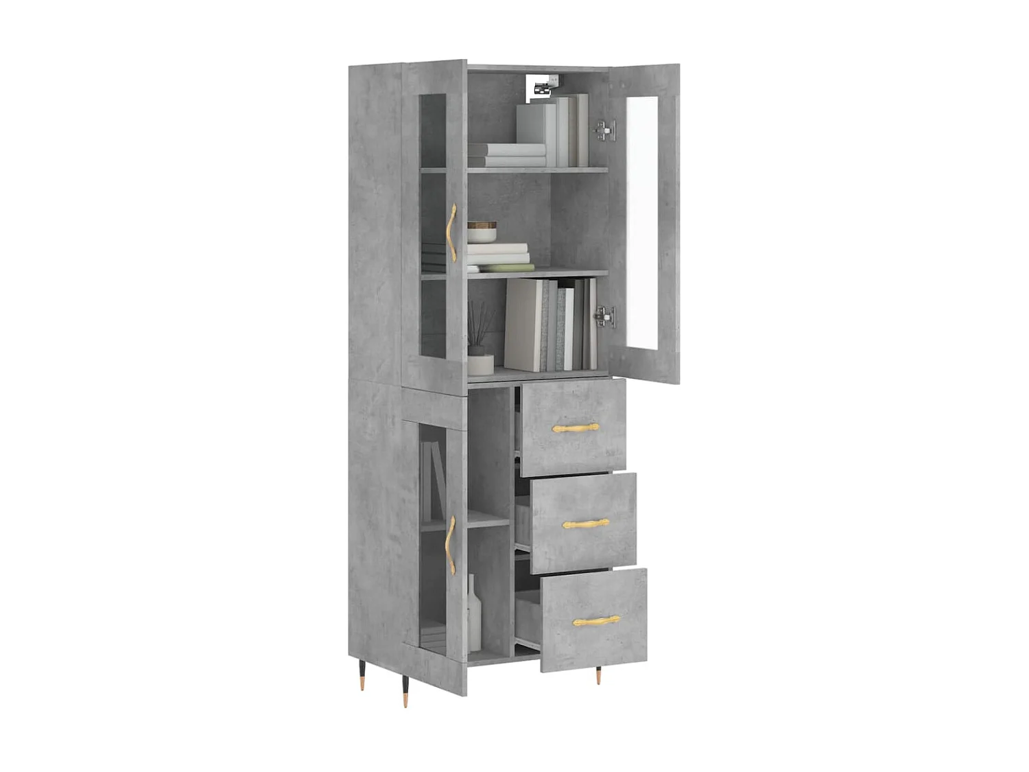 Buffet haut Gris béton 69,5x34x180 cm Bois d'ingénierie QWE42235