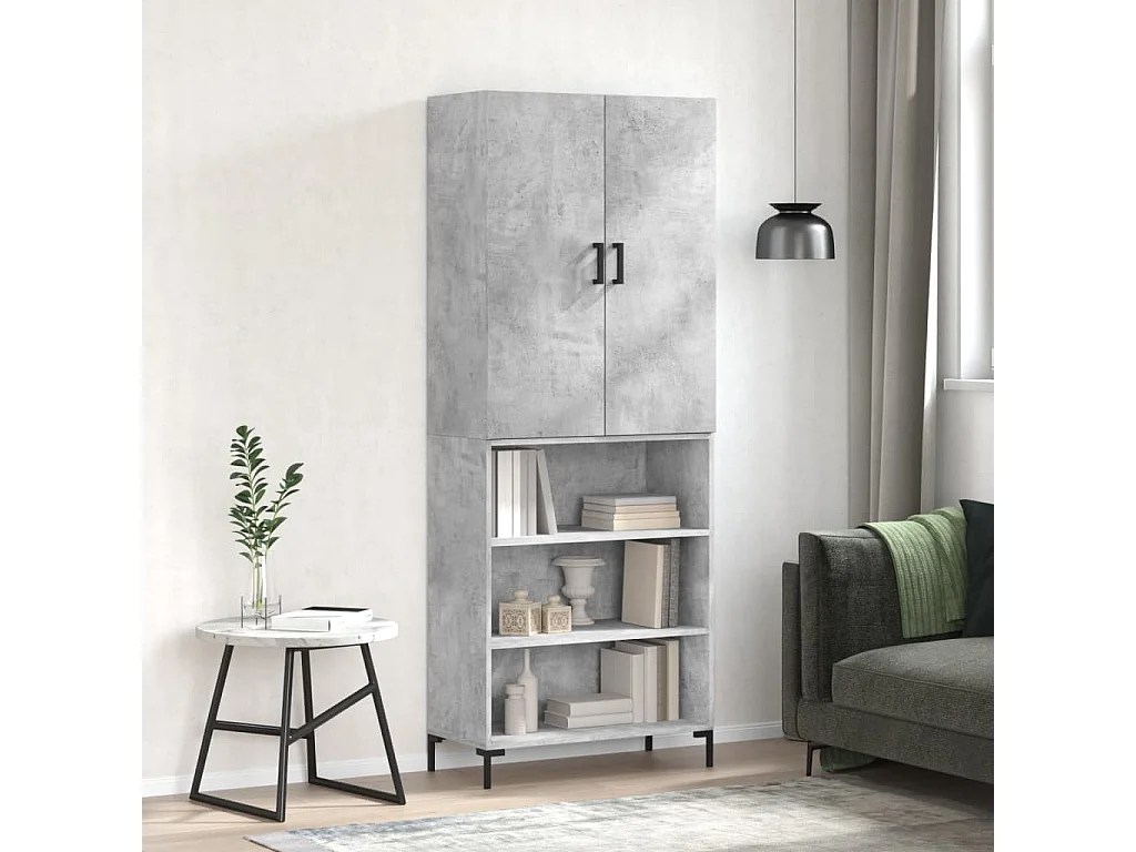 Buffet haut Gris béton 69,5x34x180 cm Bois d'ingénierie QWE56752