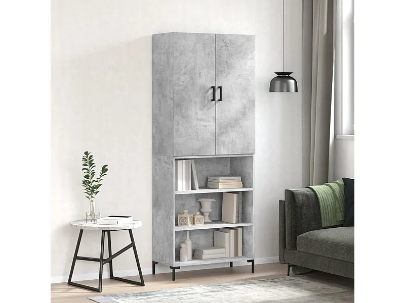 Buffet haut Gris béton 69,5x34x180 cm Bois d'ingénierie QWE56752