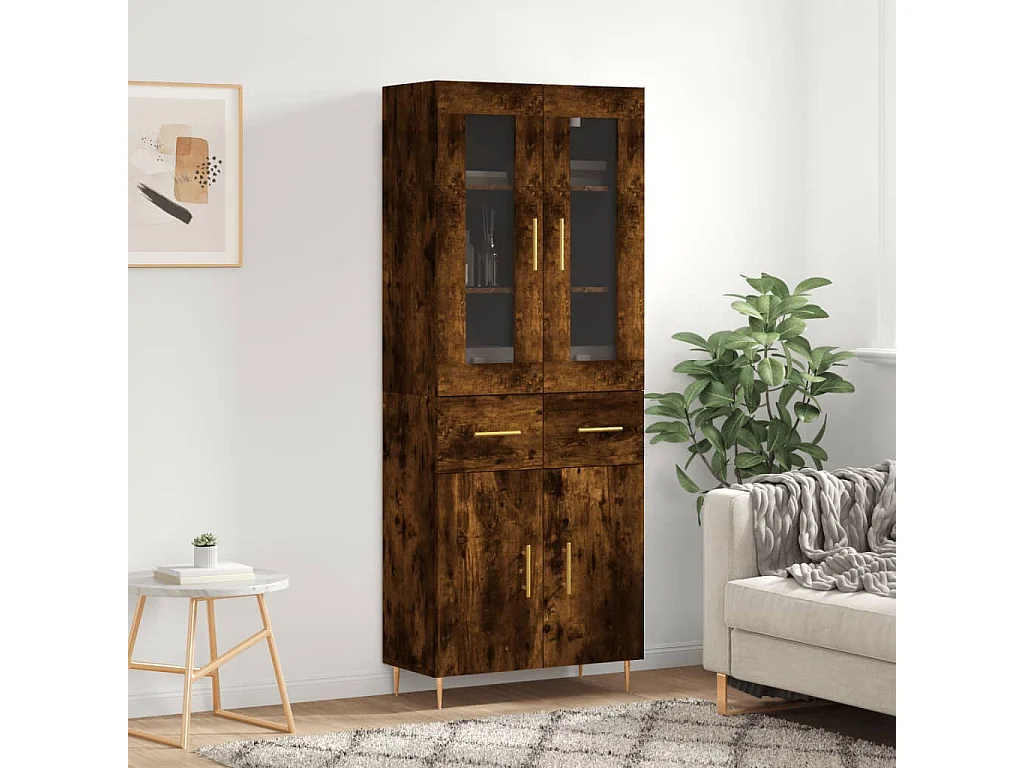 Buffet haut Chêne fumé 69,5x34x180 cm Bois d'ingénierie QWE30015