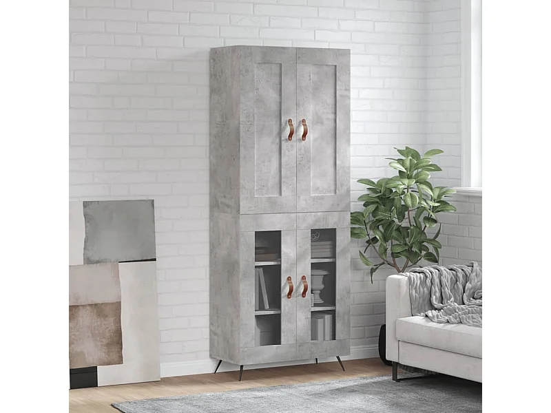 Buffet haut Gris béton 69,5x34x180 cm Bois d'ingénierie QWE72980