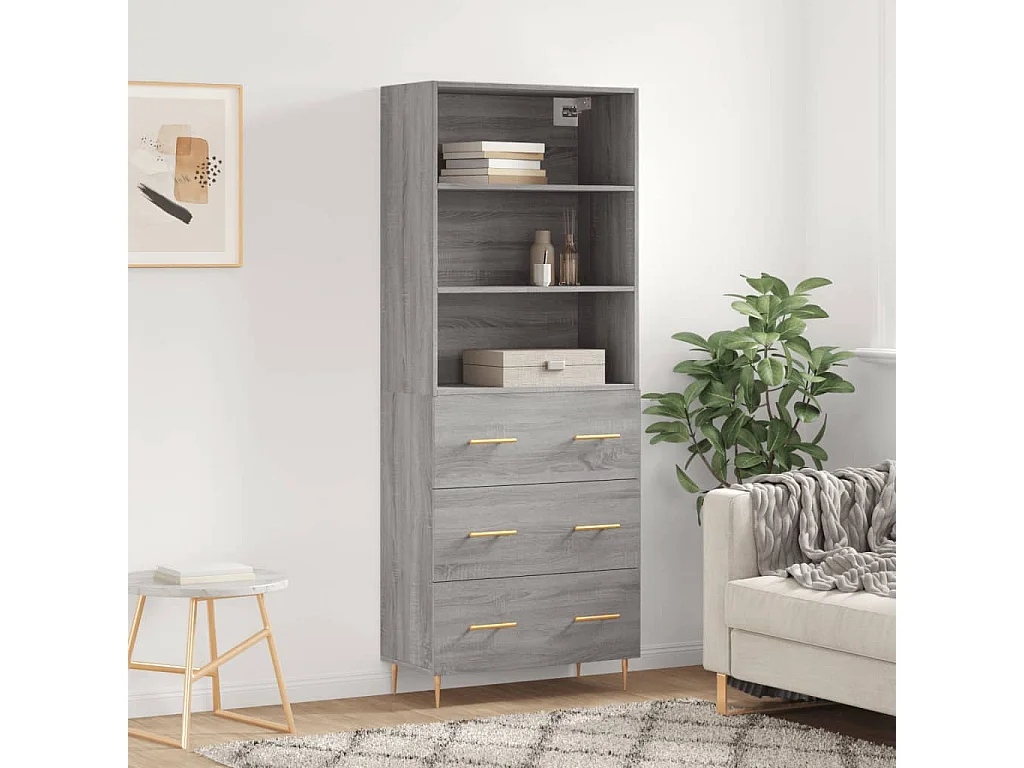 Buffet haut Sonoma gris 69,5x34x180 cm Bois d'ingénierie QWE83359