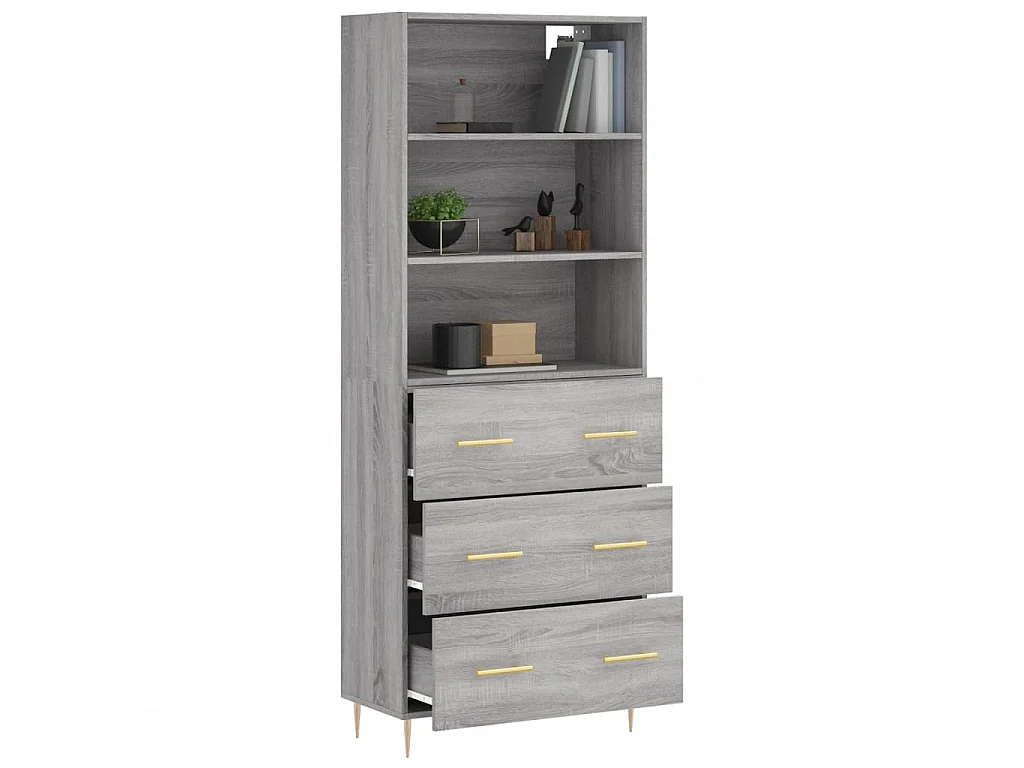 Buffet haut Sonoma gris 69,5x34x180 cm Bois d'ingénierie QWE83359