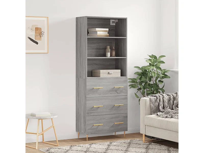 Buffet haut Sonoma gris 69,5x34x180 cm Bois d'ingénierie QWE83359