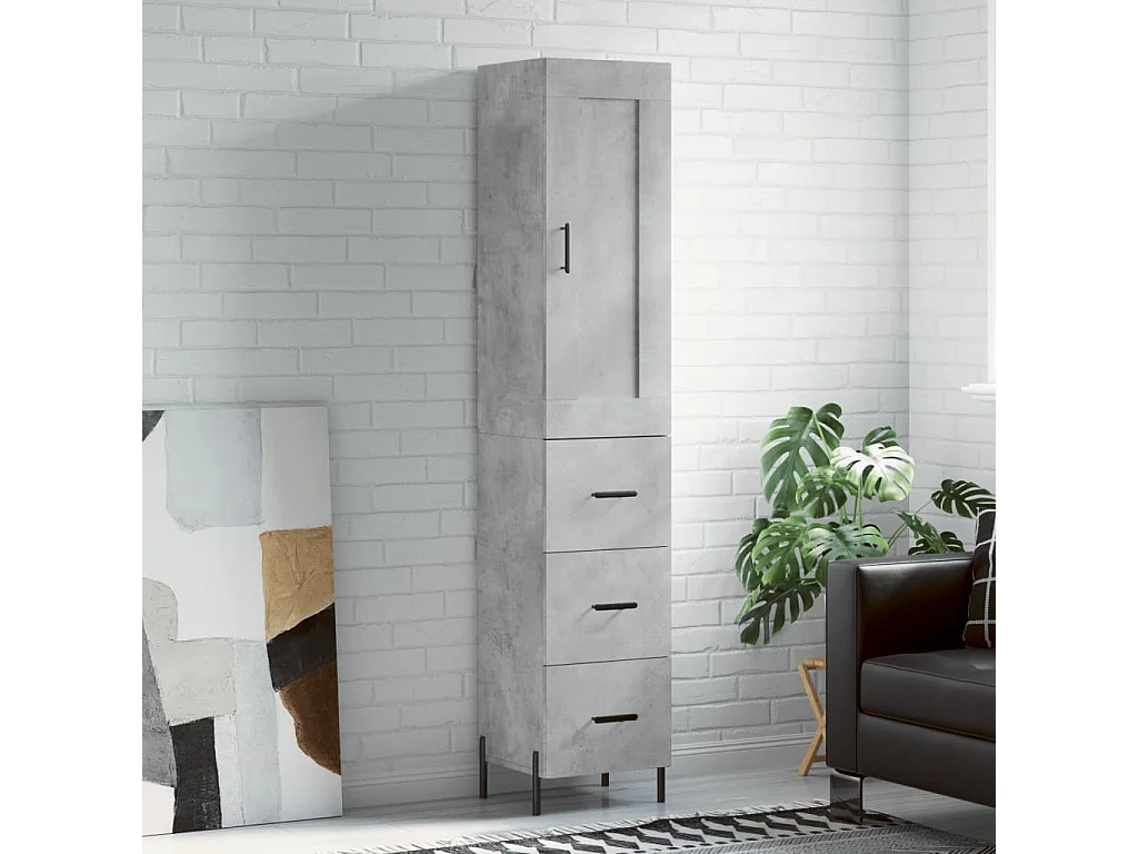 Aparador de madera contrachapada gris hormigón 34,5x34x180 cm ES29391