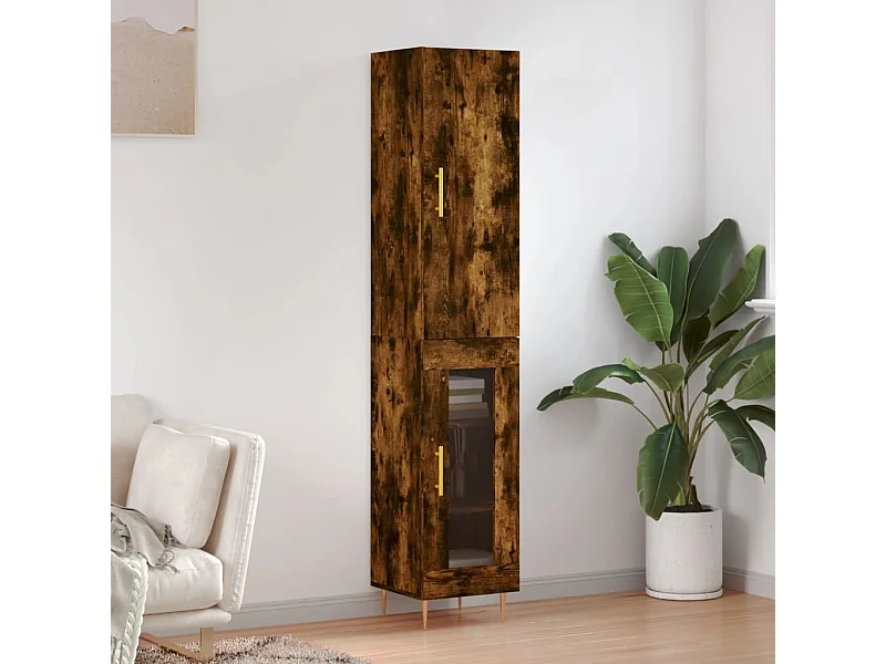 Buffet haut Chêne fumé 34,5x34x180 cm Bois d'ingénierie QWE24807