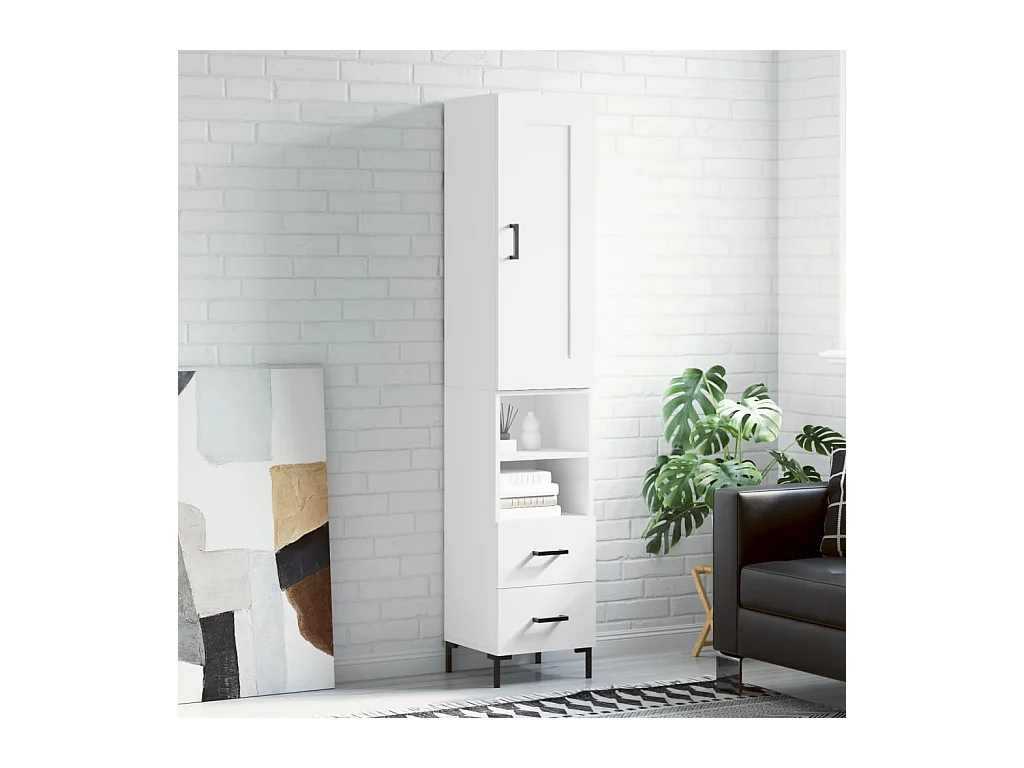 Buffet haut Blanc 34,5x34x180 cm Bois d'ingénierie QWE13018